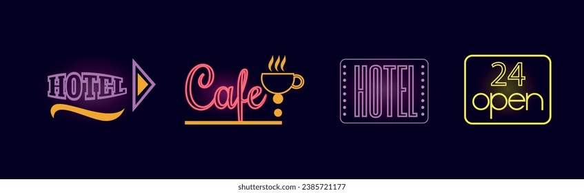 Bright Night Banner and Advertising Signboard Vector Set