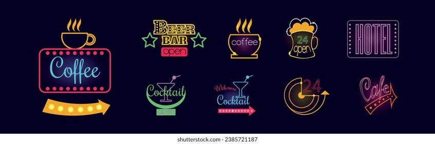 Bright Night Banner and Advertising Signboard Vector Set