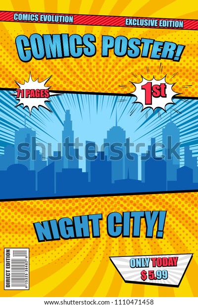 Bright Night City Comic Poster Cover Stock Vector (Royalty Free ...