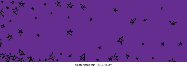 Bright Night Simple Vibrant Art Childish Black Handdrawn Illustration. Black Violet Kids Naive Purple Childish Handdrawn Stars. Vivid Pink Emo Chaotic Sky Stars Dark Lavender Stars Background.