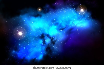Bright Night Sky with star clusters. Vector Illustration of Starry Blue Color Background.