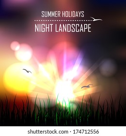 Bright night summer landscape - vector background