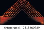 Bright noen lines. Fire cycle animation. Wet asphalt, night view. Bright reflection on concrete floor. Night empty stage, studio. Dark background. Vector illustration
