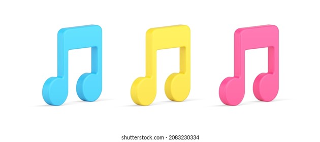 Bright notes collection for music writing playing 3d icon template vector illustration. Set musical symbols of singing listening enjoying favorite musical hobby isolated. Acoustic melody application