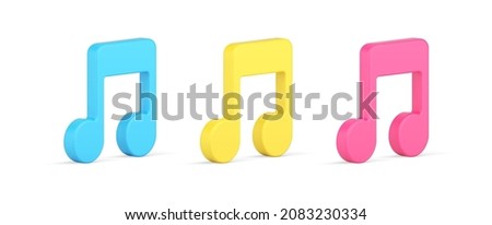 Bright notes collection for music writing playing 3d icon template vector illustration. Set musical symbols of singing listening enjoying favorite musical hobby isolated. Acoustic melody application