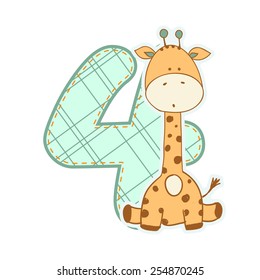 Bright number four with a giraffe