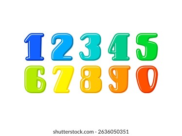 Bright number set in the cartoon style, multicolored numerals for you bright design, vector illustration 10eps