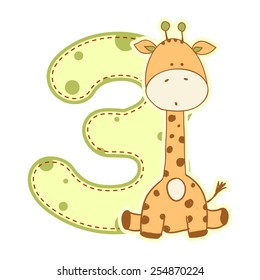 Bright number three with a giraffe