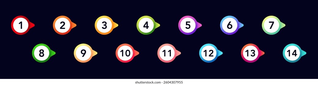 Bright numbered bullet points ideal for enhancing lists, presentations, and infographics creatively.