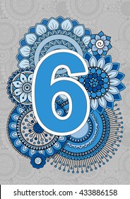 Bright Numbers. Mandala and Flowers. Isolated Vector Elements. 