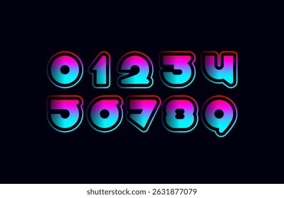 Bright numbers set in the disco style, numerals 0 to 9, vector illustration 10EPS