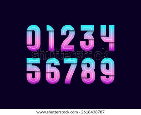 Bright numbers set in the holiday style, numerals 0, 1, 2, 3, 4, 5, 6, 7, 8, 9 made in child art style with shadow, vector illustration 10EPS