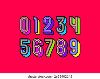 Bright numbers set made 3D style, numerals 0, 1, 2, 3, 4, 5, 6, 7, 8, 9, vector illustration 10EPS