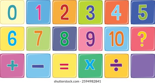 Bright numbers and symbols for learning math basics
