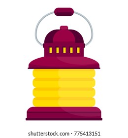Bright old fashioned hand flashlight. Kerosene lamp or candle for lighting streets, houses. Decor for festival, birthday, wedding. Flat vector illustration. Objects isolated on white background.