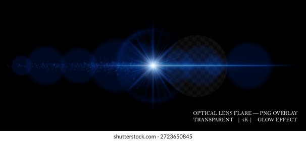 Bright optical lens flare with smooth reflections, glowing dust, and soft transparency. Perfect for digital overlays, highlights, and light effects in visual design.