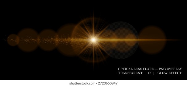Bright optical lens flare with smooth reflections, glowing dust, and soft transparency. Perfect for digital overlays, highlights, and light effects in visual design.
