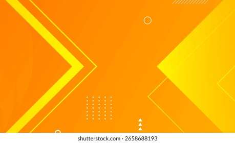 Bright orange abstract background with bold geometric shapes, diagonal arrows, and modern line elements. Perfect for tech, business, or banner designs.

