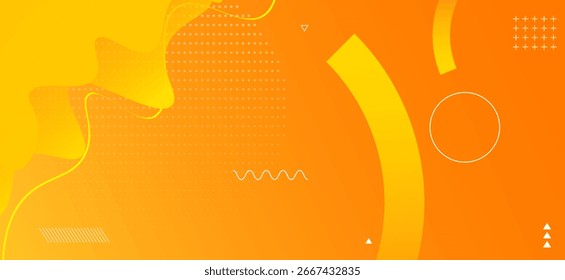 Fundo abstrato laranja brilhante com formas geométricas modernas, ondas de gradiente fluido e elementos decorativos mínimos. Perfeito para design de banner, cartaz, site ou apresentação digital.

