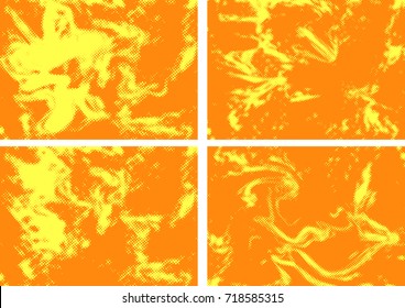Bright orange abstract comic page background collection. Pop art vintage Retro graphic grain effect dotted halftone fashion texture. Set of beautiful backdrop layouts. Vector illustration