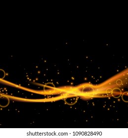 Bright orange abstract speed light waves over black background. Vector illustration