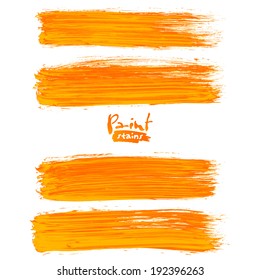 Bright orange acrylic brush strokes, vector elements for your design