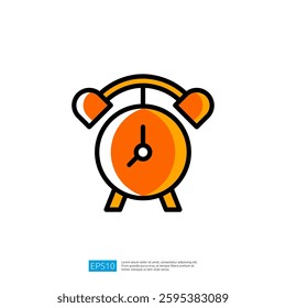Bright Orange Alarm Clock Icon Illustrating Time Notification and Morning Reminder in Simple Flat Design