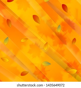 Bright orange autumn background with leaves. Vector design