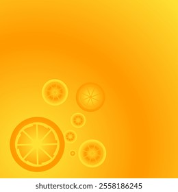 "Bright orange background with abstract graphic elements featuring circles, curves, and floral patterns, creating a dynamic and energetic impression."