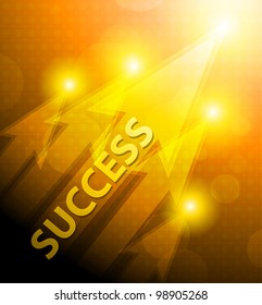 Bright orange background with arrows and lights