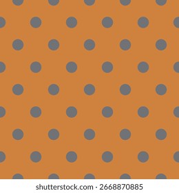 Hell orangefarbener Hintergrund mit kühlen grauen Punkten in einem nahtlos wiederholenden Polka-Punkt-Muster. Spaß und moderner Stil für digitales Design und Prints.