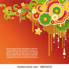 Bright orange background with corner floral ornament and free space for text. Great for get-up of your web page.