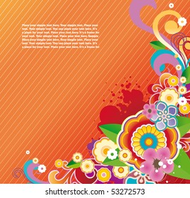 Bright orange background with corner floral ornament and free space for text.