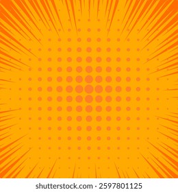 Bright orange background featuring sunburst radial lines converging towards the center, ideal for energetic and dynamic design projects, announcements, or promotions where an impactful and vibrant bac
