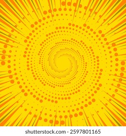 Bright orange background featuring sunburst radial lines converging towards the center, ideal for energetic and dynamic design projects, announcements, or promotions where an impactful and vibrant bac