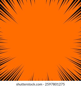 Bright orange background featuring sunburst radial lines converging towards the center, ideal for energetic and dynamic design projects, announcements, or promotions where an impactful and vibrant bac