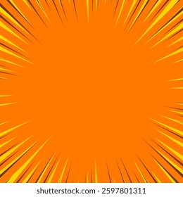 Bright orange background featuring sunburst radial lines converging towards the center, ideal for energetic and dynamic design projects, announcements, or promotions where an impactful and vibrant bac