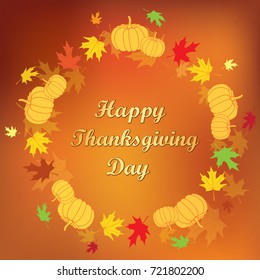 bright orange background with frame -  vector happy thanksgiving day