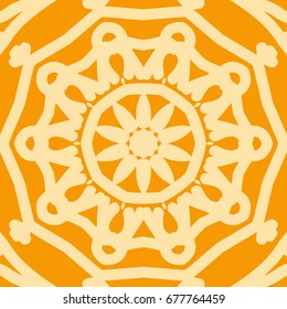 bright orange background with mandala ornament. vector illustration. 
