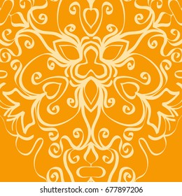 bright orange background with mandala ornament. vector illustration. 