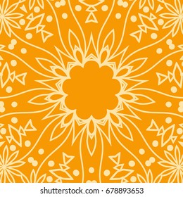 bright orange background with mandala ornament. vector illustration. 
