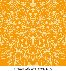 bright orange background with mandala ornament. vector illustration. 