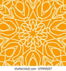 bright orange background with mandala ornament. vector illustration. 