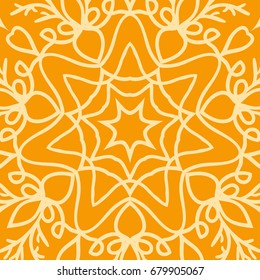 bright orange background with mandala ornament. vector illustration. 