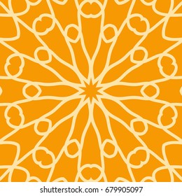 bright orange background with mandala ornament. vector illustration. 