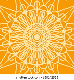 bright orange background with mandala ornament. vector illustration. 