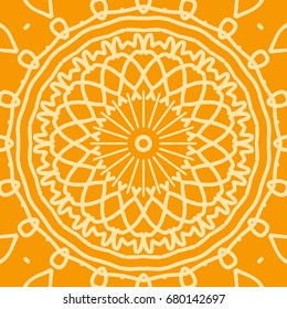 bright orange background with mandala ornament. vector illustration. 