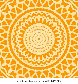 bright orange background with mandala ornament. vector illustration. 