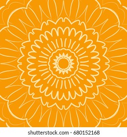 bright orange background with mandala ornament. vector illustration. 