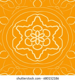 bright orange background with mandala ornament. vector illustration. 
